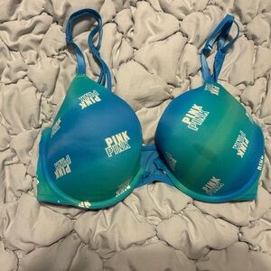 PINK Victoria's Secret Blue and Green Women's Front Closure Bra